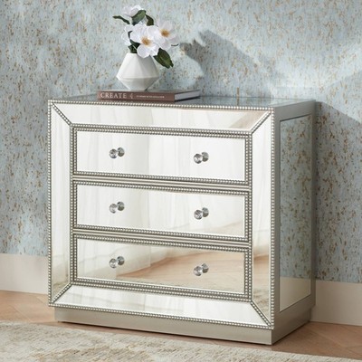 Trevi 32'' Wide Mirrored Silver 3-Drawer Accent Chest