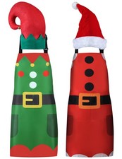 Red Green Christmas Elf Costume Kitchen Aprons Matching Hats 4 PCS Holiday Fun
