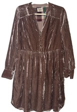 Holding Horses Schitt's Creek Alexis Long Sleeve Crushed Velvet Taupe Dress Sz M