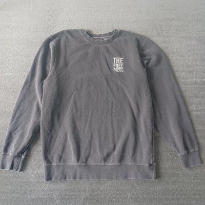 The Free Press Sweatshirt Mens M Gray Faded Beri Weiss Embroidered Logo Stretch