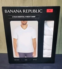 NEW Banana Republic Men's V-Neck Tee White T-Shirt Medium 3 Pack