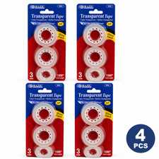 Pack of 4 Bazic Transparent Tape 3 Rolls Glossy Finish 3/4 in x 1000 in Each