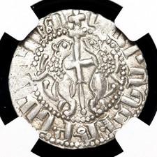 CRUSADERS, Cilician Armenia. Levon I. 1198-1219. Silver Tram. NGC MS UNC Details