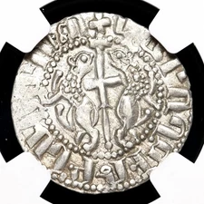 CRUSADERS, Cilician Armenia. Levon I. 1198-1219. Silver Tram. NGC MS UNC Details