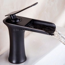 Waterfall Bathroom Sink Faucet Single Handle Black Brass Vanity Mixer Tap Deck