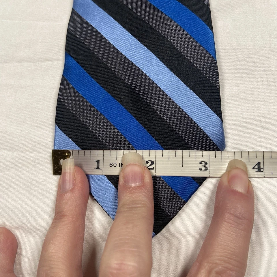 Corbata Express para hombre a rayas 100 % seda negra azul larga 3,25 x 62 nueva sin etiquetas Foto 3 de 3