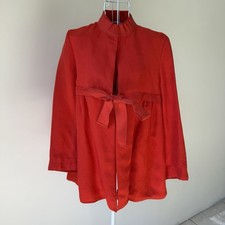 CH Carolina Herrera Red Linen Blend Tie-Front Jacket XS Made in Portugal