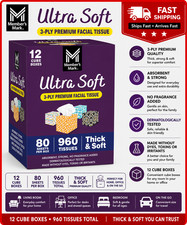 Member's Mark Ultra Soft 3-Ply Facial Tissues, 12 Cube Boxes, 80 tissues/box