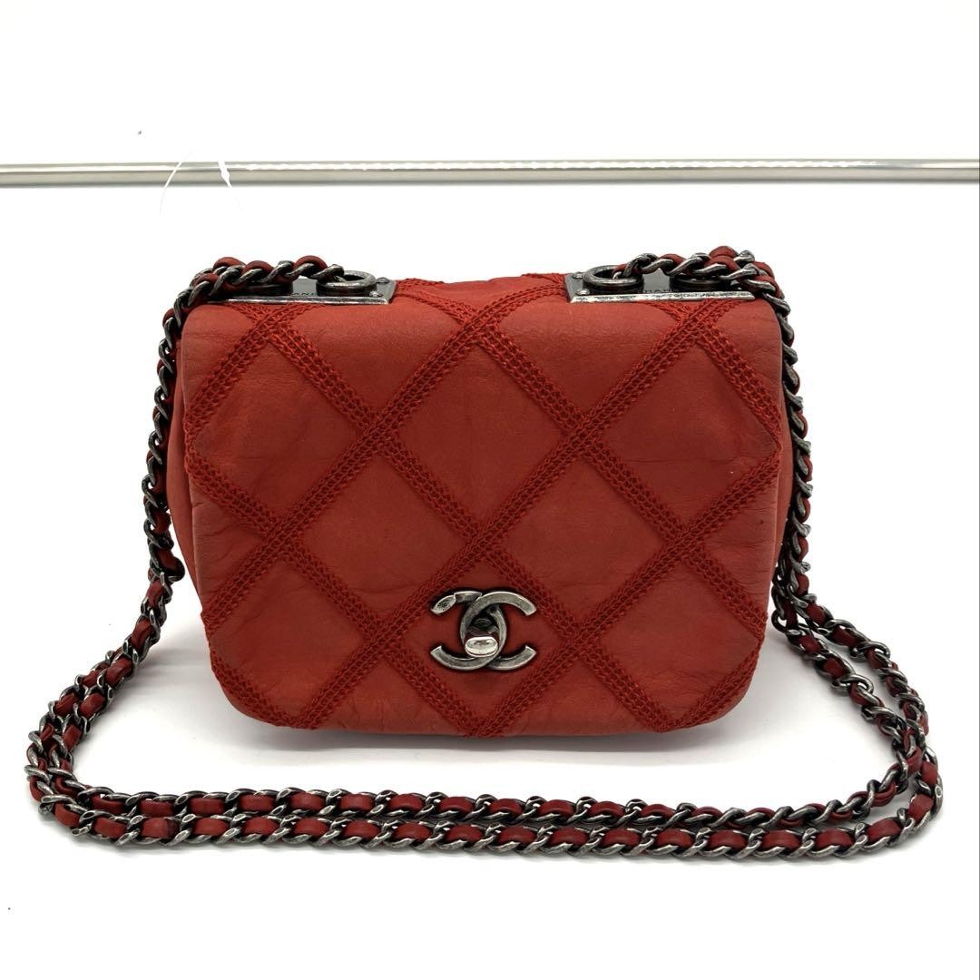Chanel Red Matelasse Coated Canvas Shoulder Bag