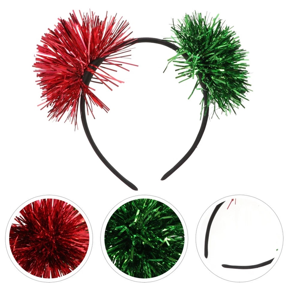  Costume Headwear Iridescent Headband Festive Hair Bands Tinsel Pom - Image 2 of 4