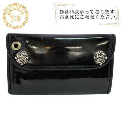 BILL WALL LEATHER Shiny Italian Leather Long Wallet Black Used