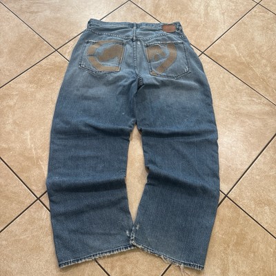 Vintage Y2K Baggy Light Wash Ecko Unltd Rhino Embroidered Jeans Size 34