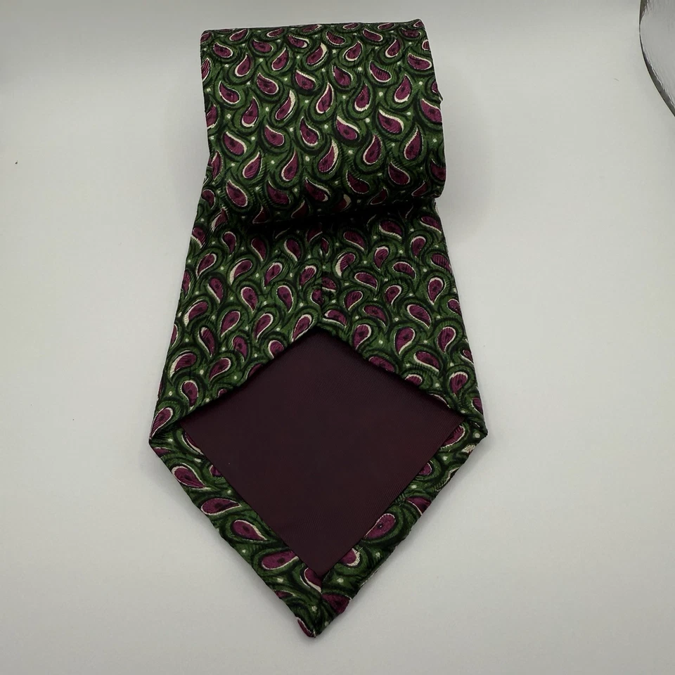 Галстук Neiman Marcus 100% шелк зеленый розовый/фиолетовый роскошный сделано в США с принтом пейсли - Изображение 3 из 4