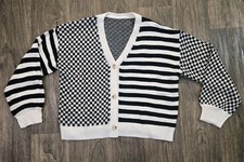 Checkered Grandpa Cardigan Large Black Funky Oversize Dressed-in-Lala-Style Boho