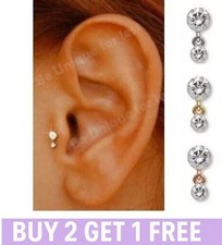 Tragus Earrings Helix Stud 16g Flatback Crystal Dangle Labret 6mm 8mm SilverGold