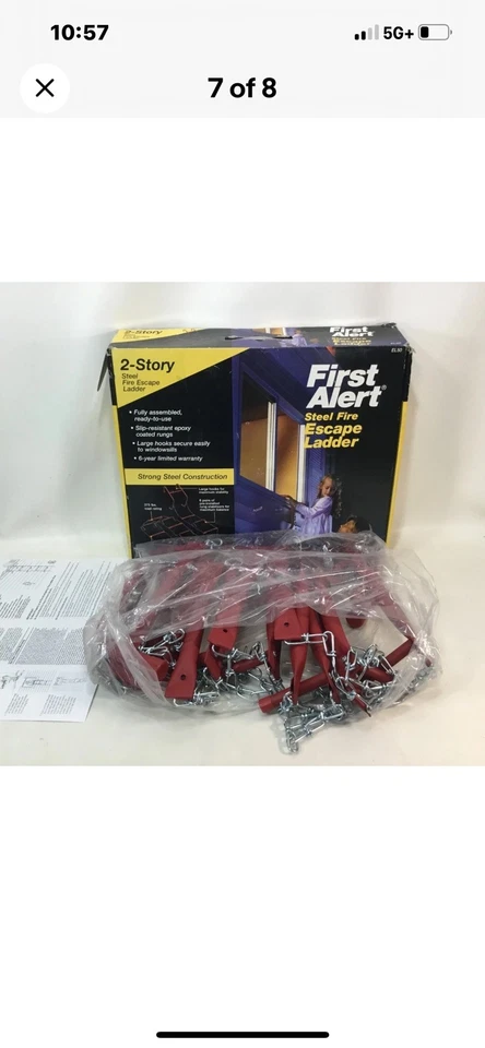 First Alert EL50 2 Story 15 Foot Fire Escape Ladder Steel Slip Resistant 375 # - Image 2 of 3