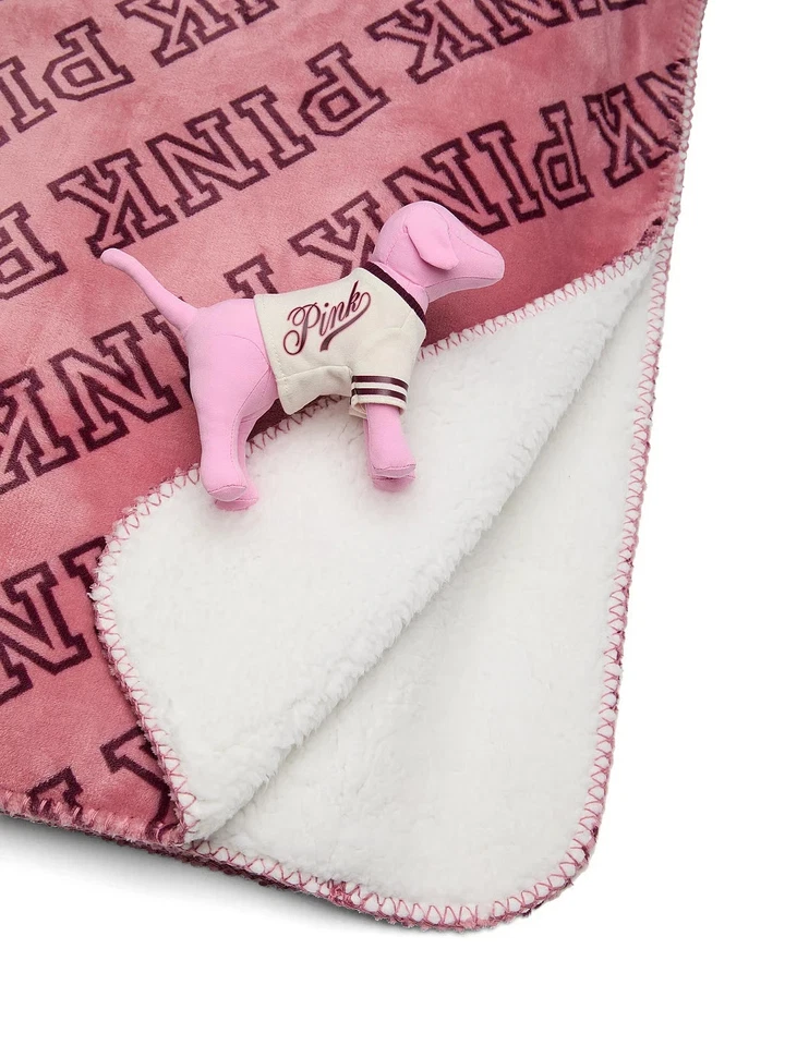 维多利亚的秘密粉红色标志 COZY PLUSH SHERPA BLANKET THROW SUMMER 2025 50x60 — 第 2/4 张图片