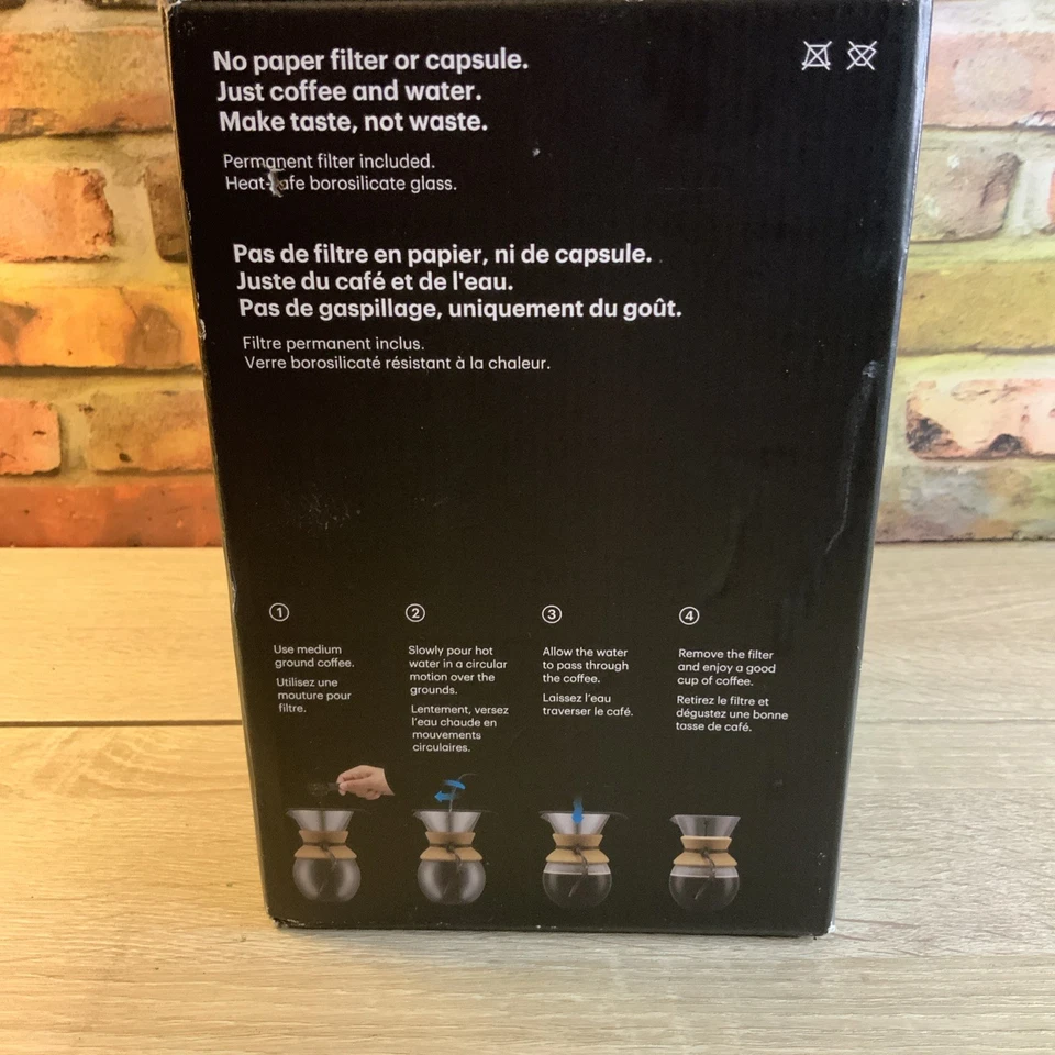 New In Box Bodum Pour Over Coffee Maker w/Permanent Filter 8 Cup Glass Carafe - Image 2 of 4
