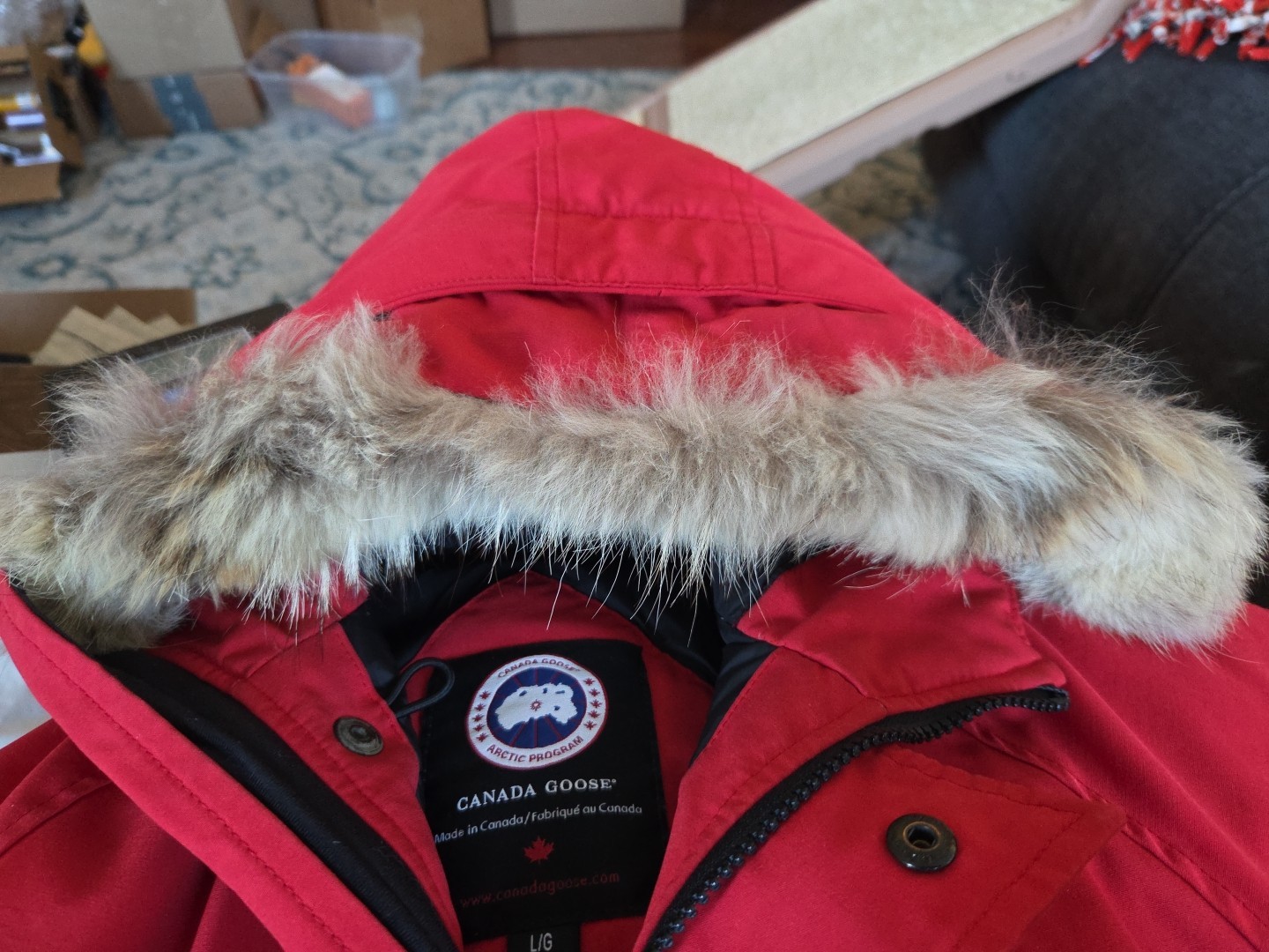 PRE-OWNED CANADA GOOSE YOUTH LARGE (14-16) RUNDLE BOMBER JACKET RED # 7995Y $695 thumbnail 16