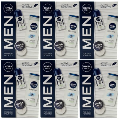 Nivea Men Geschenkset ACTIVE SENSITIVE 6 x Deo Roll On + Duschgel + Nivea Creme