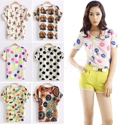 Sexy Women Chiffion Basic Shirt Short Sleeves Casual Party Tops Tanks Blouse - Bild 5 von 28