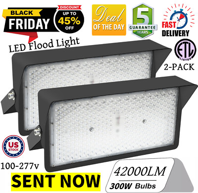 2PC 300W LED Stadium Light | Super Bright Outdoor Flood Light 39,000 Lumens IP65