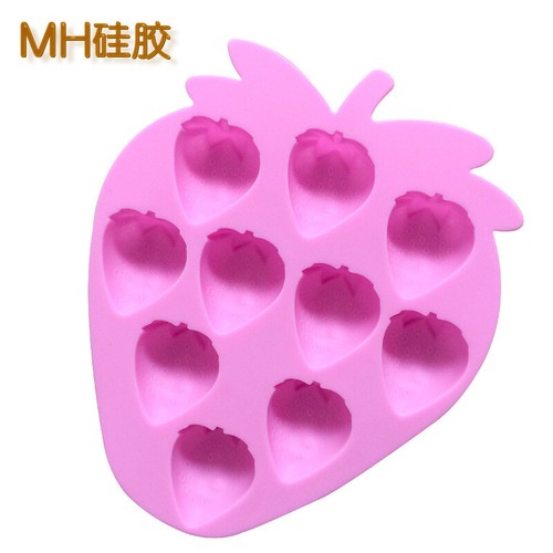 10 Strawberry Fruits Pink Silicone Mould Chocolate Fondant Jelly Ice Cube Mold - Picture 2 of 3