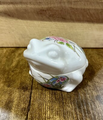 LAUDEL- Expressly For Bambergers-Floral Embellished Frog Lidded Trinket Box