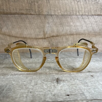 Vtg WILLSON GOGGLES Amber Yellow Glasses Clear Lens Foldable  display picture 2