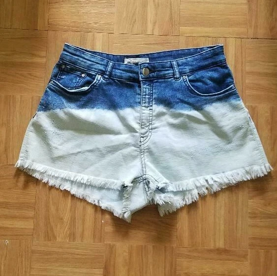 H M Women s Denim Shorts Half Bleached Cut Off Size 12 Coachella