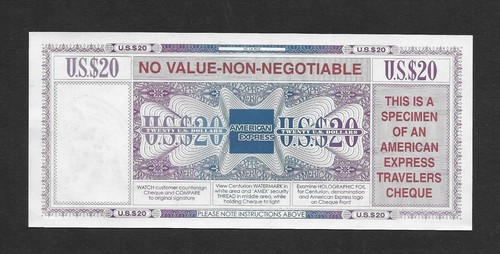 M1233 US. AMERICAN EXPRESS CHEQUE DE VIAJERO MUESTRA DE $20 - SIN CIRCULAR  - Imagen 2 de 2