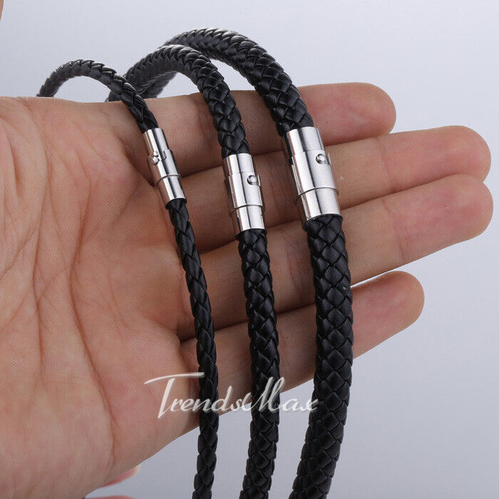 5m 3/4/5/6mm Black Round Braided Genuine Bolo PU Leather Beading Cord Rope  Necklace