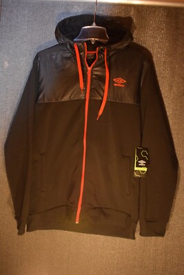 Umbro Comfort Control Full-Zip Hooded Microfleece Jacket-Black/Red-Large-NWT