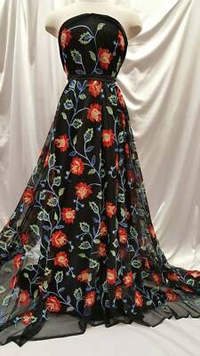 Multicolor Floral Flowers Embroidered Lace Prom Fabric by the Yard Gown Quinceañ