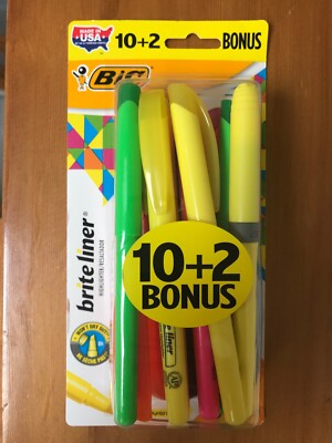 BIC brite liner Highlighter 12 Chisel Tip Assorted Colors Won t Dry Out