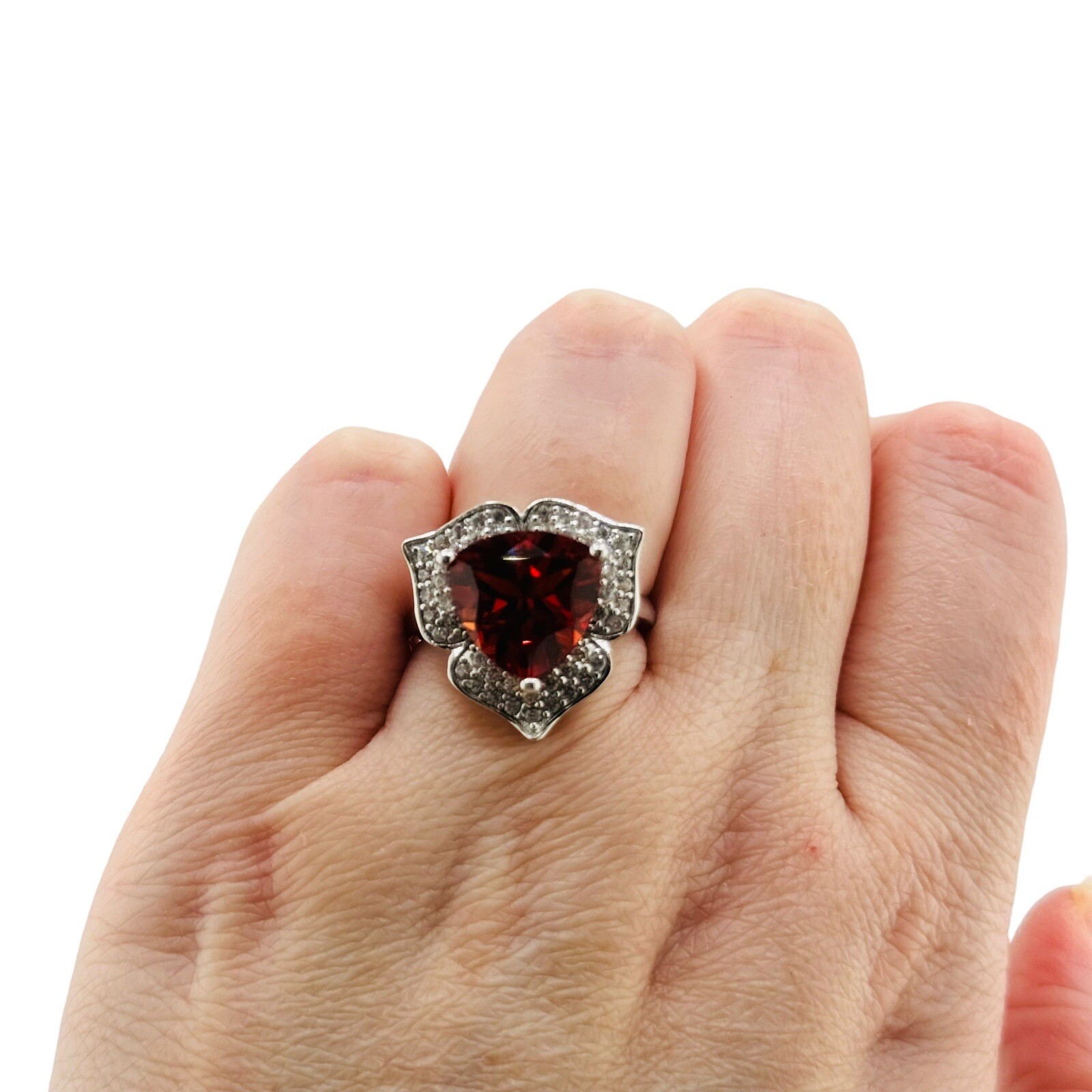 Sterling Silver 925 Red Ruby Topaz Ring Size 7 Si… - image 2