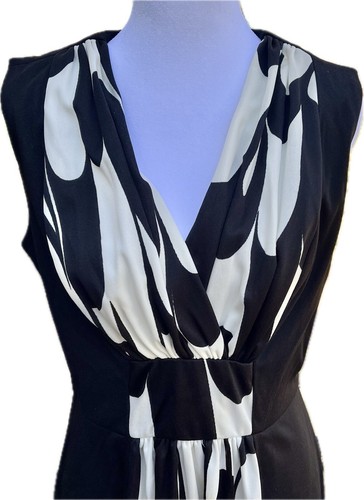 Maxi abito vintage anni 60 mod plissettato ondulato vortice dea spazzata larga bianco e nero L 16 - Foto 2 di 14