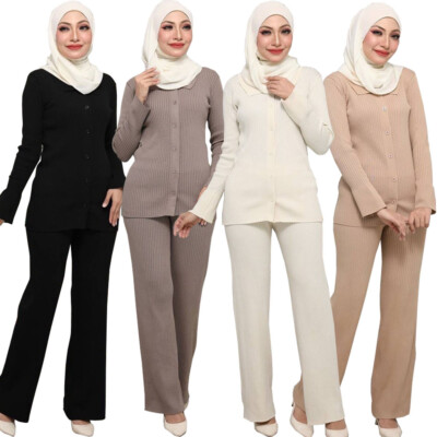 Muslimische Frauen Strick Langarm Tops weites Bein Hose lose