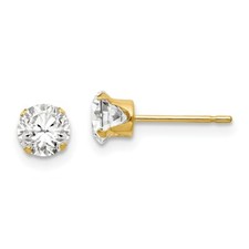 Madi K Kid's Earrings 14k Yellow Gold 5mm White Cubic Zirconia Post