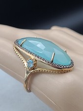 Aqua Chalcedony  .70 CT. T.W. Blue  White Topaz Ring Sterling Silver SZ 9