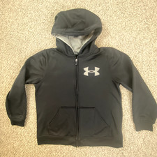 Under Armour Sweatshirt Youth Large Loose Black Logo Hoodie Full Zip Pockets