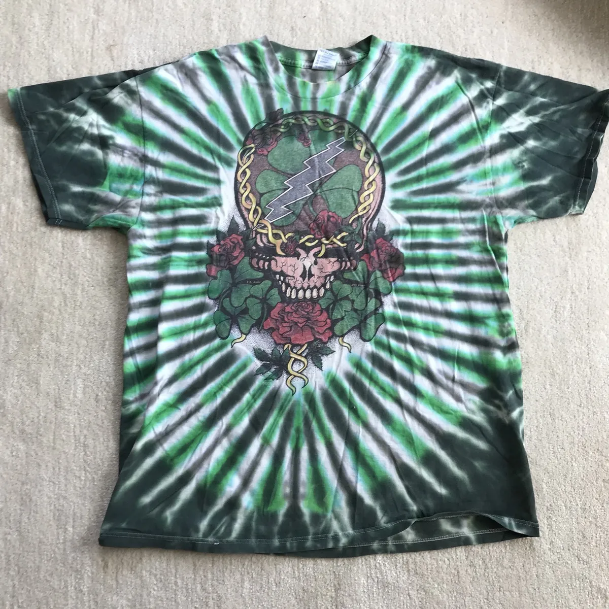 emoción Susteen Adaptación Vintage Grateful Dead Tie dye T-shirt sz XL Neon Green Black While Skull  90s 96 | eBay