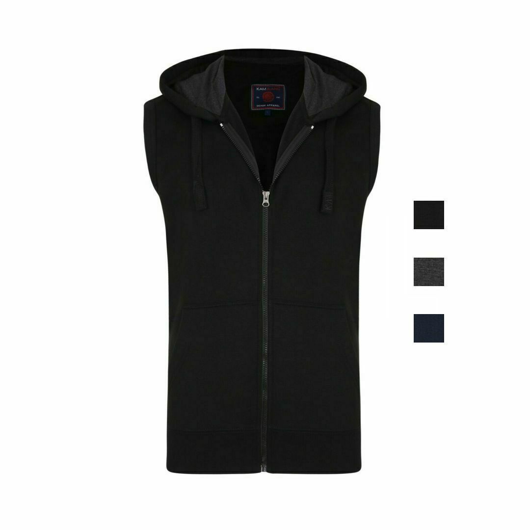 KAM Mens Sleeveless Hoodie Zip Up Soft Lined Casual Wear Hooded Jacket  2XL-8XL