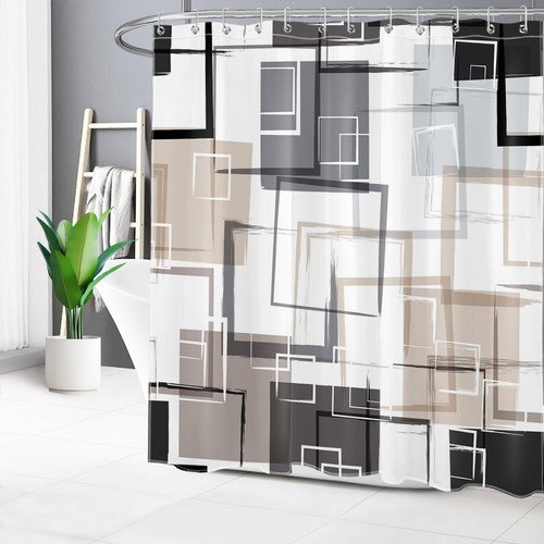 Juego de accesorios de baño cortina de ducha geométrica gris abstracta blanca y negra - Imagen 4 de 21