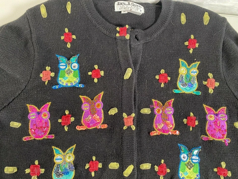Suéter Jack B Quick Mujer Cárdigan Mediano Búho Arte Bordado Cinta con Cuentas Foto 2 de 4