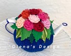 Crochet tea cozy tea cover cosy warmer pink roses flower High Tea Time