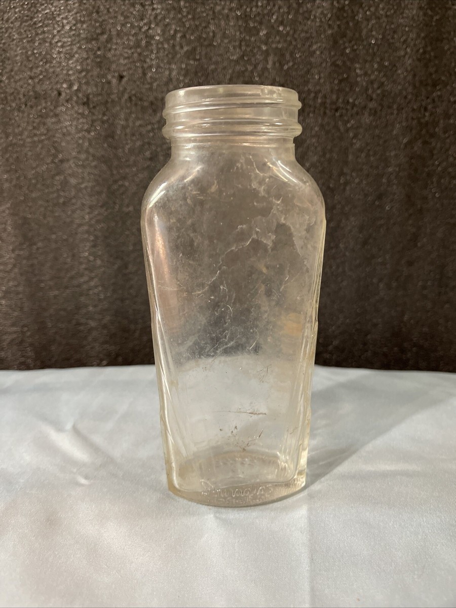 jarさん Vintage Douglas Art Deco Clear Glass Jar Ribbed Oval Design Pat
