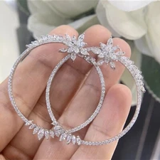 3Ct Simulated Diamond Huggie Hoop Party Wear Earrings In 14k White Gold Plated