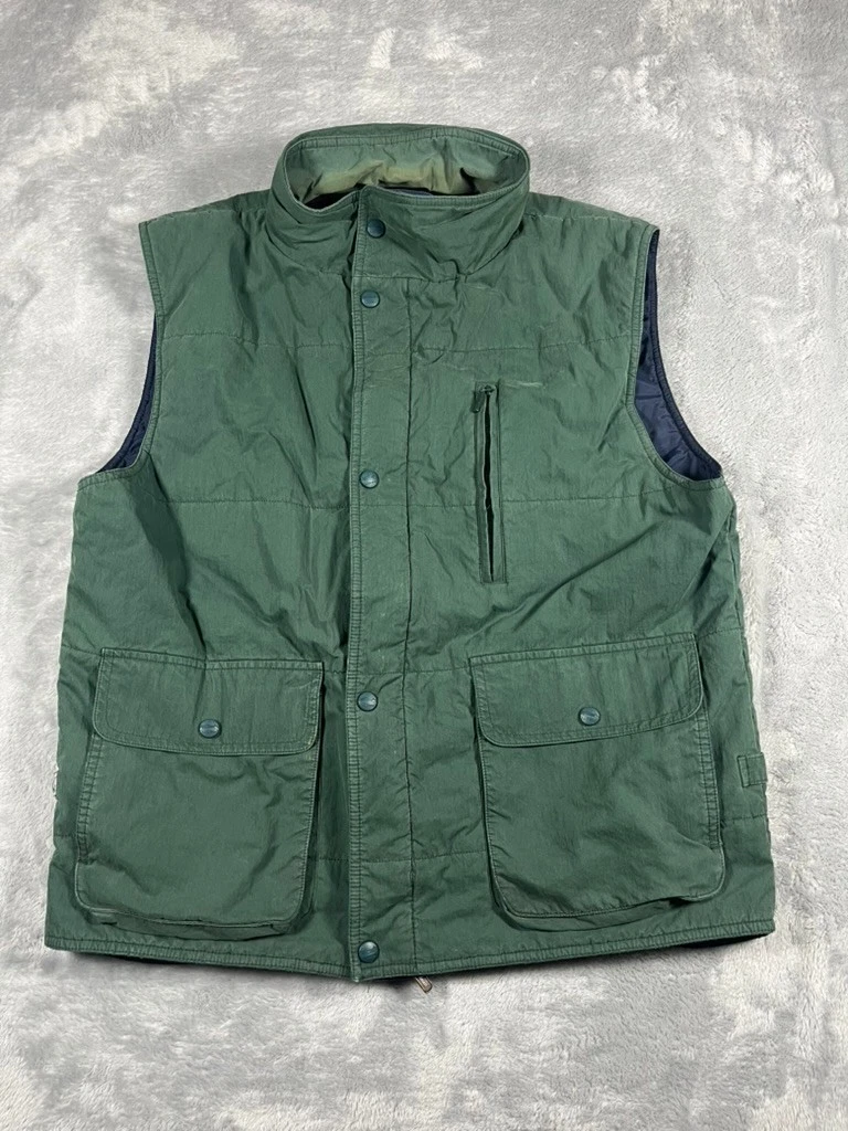VTG LL Bean Thinsulate Vest Mens Medium Regular Green Lined Utility Zip Button