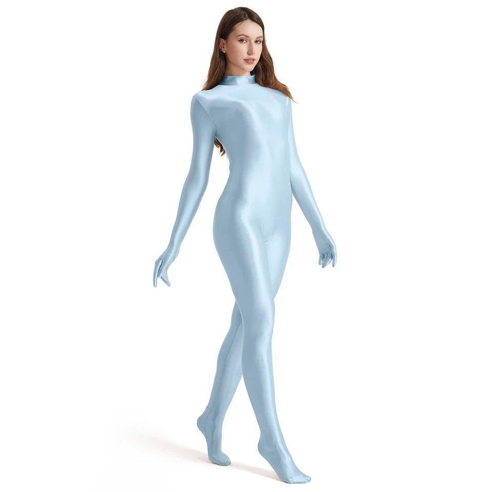 Damen Glitzer Einteiler Overalls Stretch Langarm Fitness Cosplay Zentai Bodysuit - Bild 4 von 4